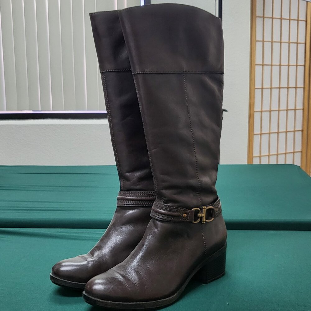 Bandolino leather wide calf tall knee-high boots brown EUC size 10M Bdulla style